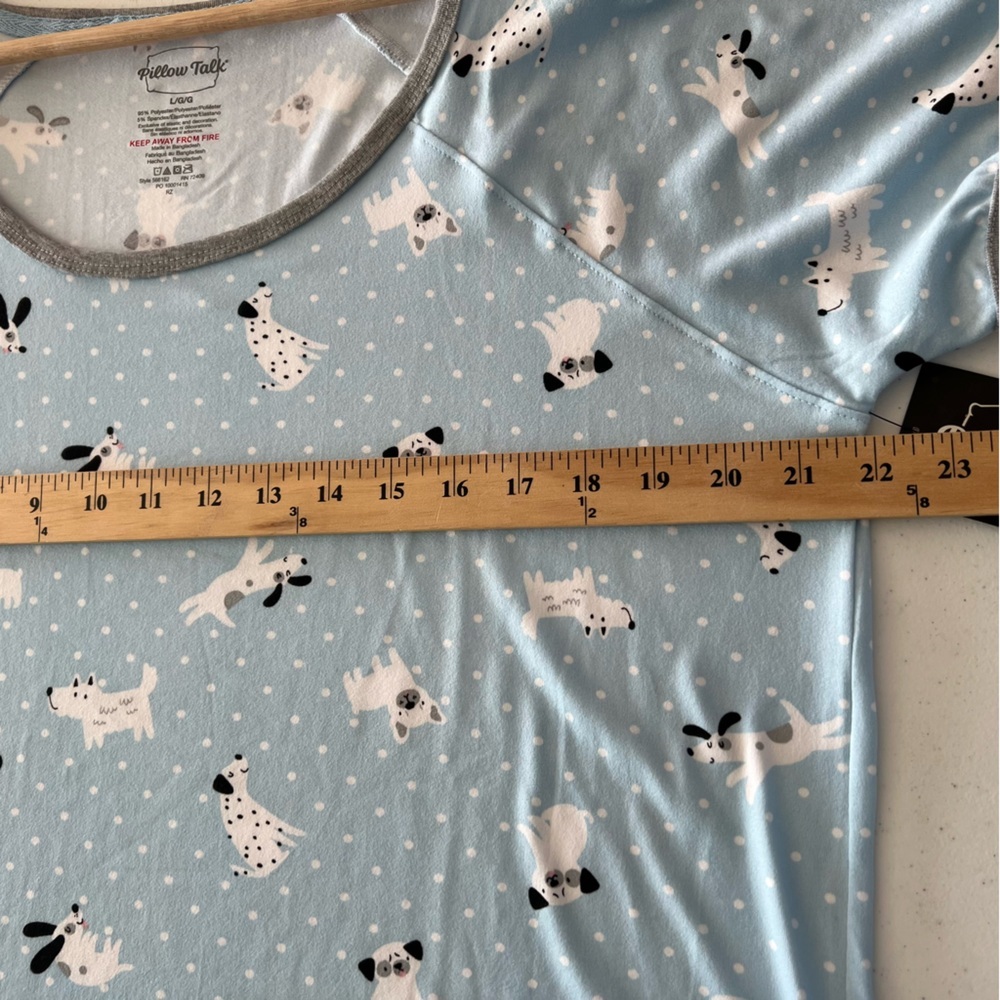 Pillow Talk Dog Print Soft Cozy Pajama Shirt Top Sleepwear Loungewear Blue Sz L - Picture 6 of 8